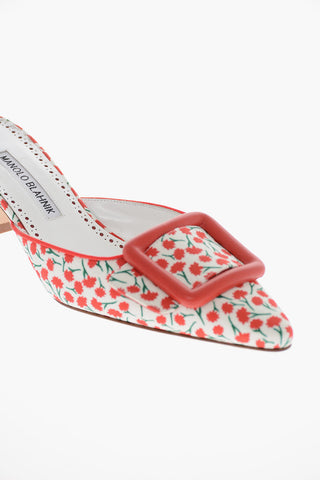 Spool Heel Floral Motif MAYSALEBI Mules with Maxibuckle 5cm