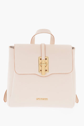 LOVE Solid Color Faux Leather Backpack with Golden Logo