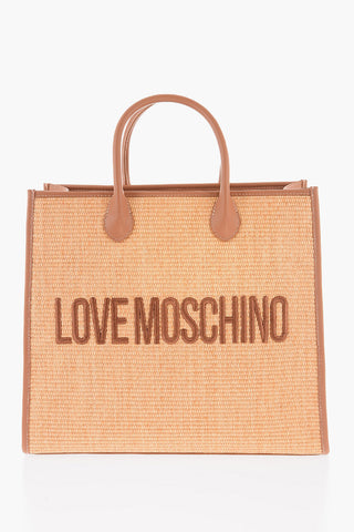 LOVE Logo Embroidered Raffia Tote Bag