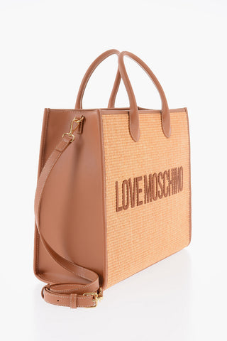 LOVE Logo Embroidered Raffia Tote Bag