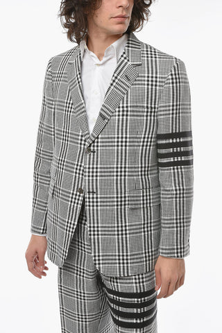 Blazer Semifoderato in Lino con Fantasia a Quadri e Tasche con Aletta