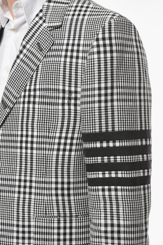 Blazer Semifoderato in Lino con Fantasia a Quadri e Tasche con Aletta