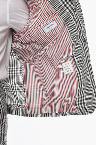 Blazer Semifoderato in Lino con Fantasia a Quadri e Tasche con Aletta