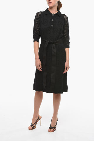 Vestito Lungo in in Maglia di Cotone con Jacquard Monogram