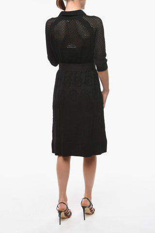 Vestito Lungo in in Maglia di Cotone con Jacquard Monogram