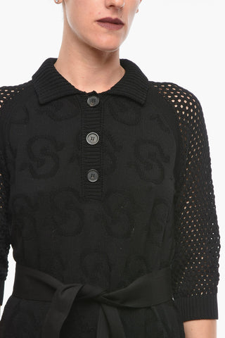 Vestito Lungo in in Maglia di Cotone con Jacquard Monogram