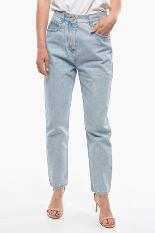 High-waisted Tapered-fit Denims with Logoed Embroidery