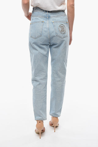 High-waisted Tapered-fit Denims with Logoed Embroidery