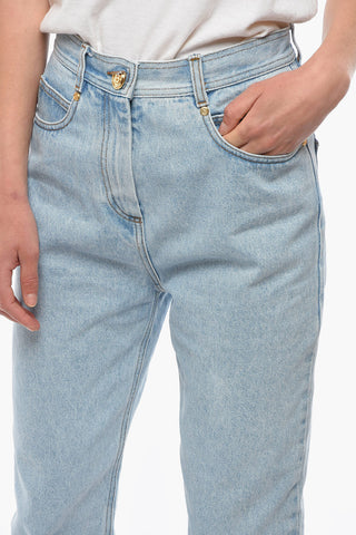 High-waisted Tapered-fit Denims with Logoed Embroidery
