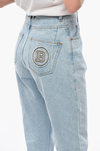 High-waisted Tapered-fit Denims with Logoed Embroidery