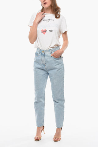 High-waisted Tapered-fit Denims with Logoed Embroidery