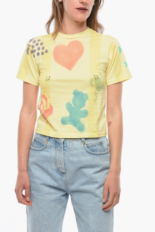 Printed Crewneck T-shirt with Piercing Details