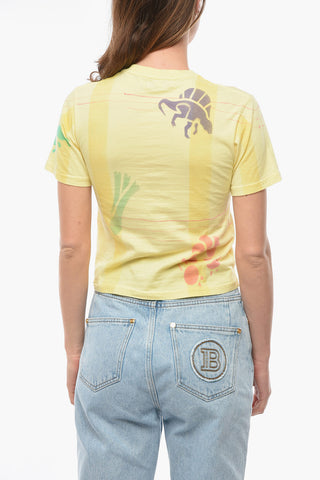 Printed Crewneck T-shirt with Piercing Details