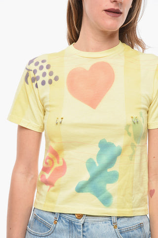 Printed Crewneck T-shirt with Piercing Details