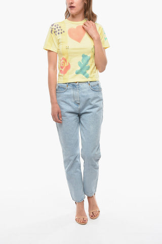 Printed Crewneck T-shirt with Piercing Details