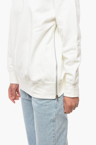 Felpa girocollo in Cotone Garzato con Zip Laterali