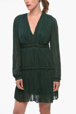 Silk Pleated Dress with V-Neck