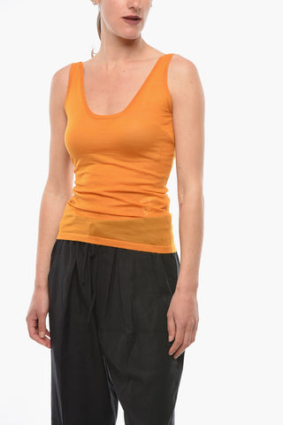 Merino Wool Sleeveless Top with Logoed Embroidery