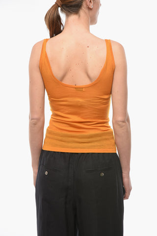 Merino Wool Sleeveless Top with Logoed Embroidery
