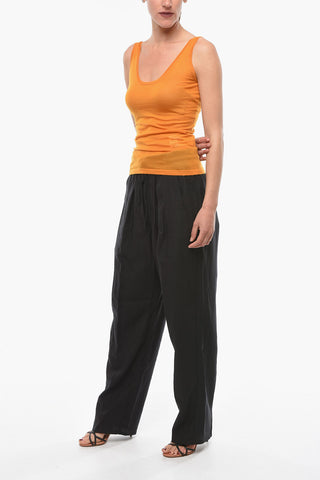 Merino Wool Sleeveless Top with Logoed Embroidery