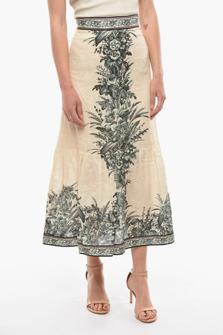 Floral Printed Linen MOONSHINE Godet Skirt