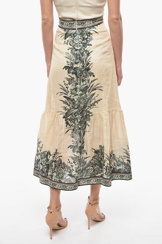Floral Printed Linen MOONSHINE Godet Skirt