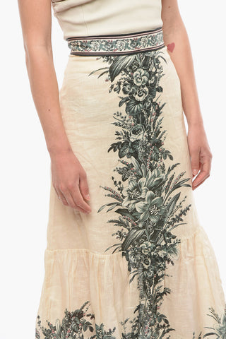 Floral Printed Linen MOONSHINE Godet Skirt