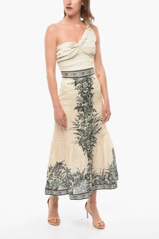 Floral Printed Linen MOONSHINE Godet Skirt