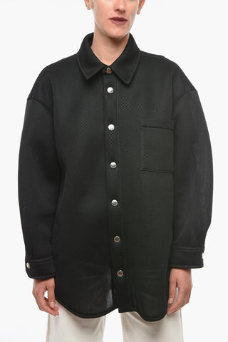 Meshed Boyfriend-fitting Overshirt with Lettering Logo Print