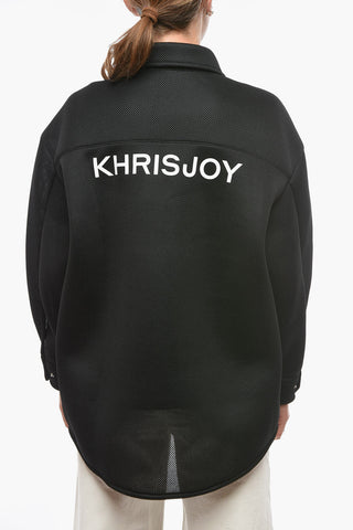 Meshed Boyfriend-fitting Overshirt with Lettering Logo Print