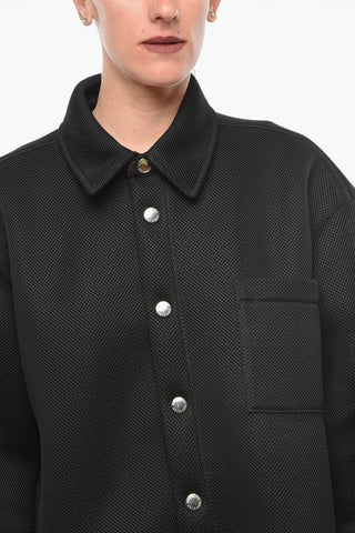 Meshed Boyfriend-fitting Overshirt with Lettering Logo Print