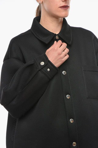 Meshed Boyfriend-fitting Overshirt with Lettering Logo Print