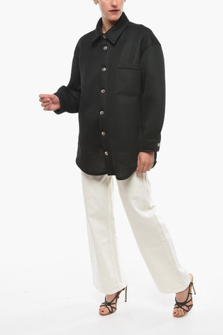 Meshed Boyfriend-fitting Overshirt with Lettering Logo Print