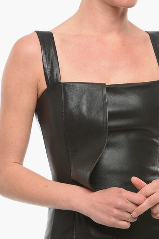 Vegan Leather Mini Dress with Draped Detail