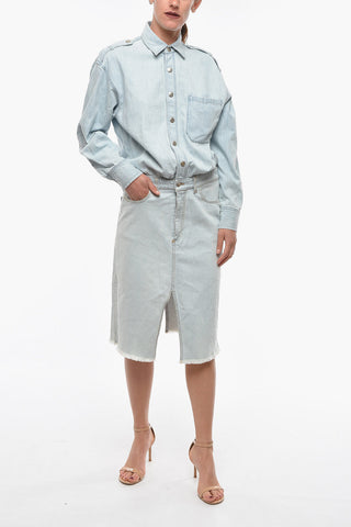 Bleached Denim Shirt Dress with Raw cut Hem