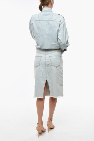 Bleached Denim Shirt Dress with Raw cut Hem
