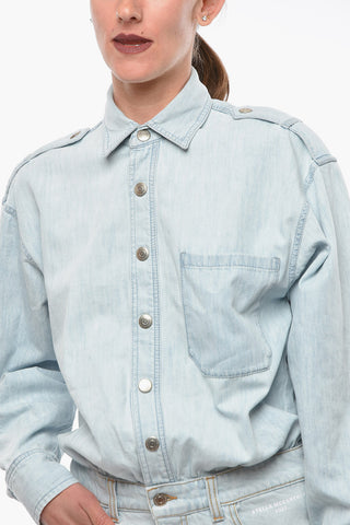 Bleached Denim Shirt Dress with Raw cut Hem