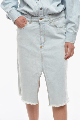 Bleached Denim Shirt Dress with Raw cut Hem
