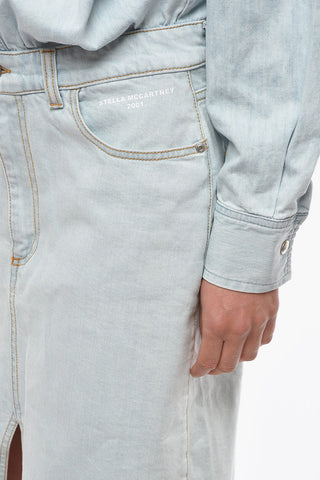 Bleached Denim Shirt Dress with Raw cut Hem