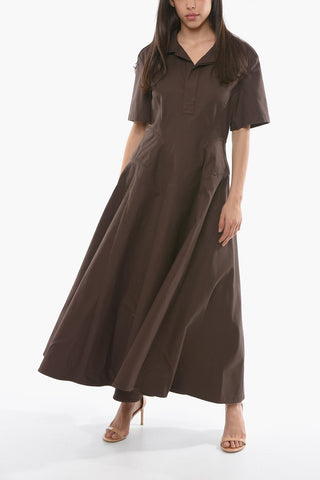 Vestito Lungo Svasato in Twill di Cotone