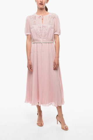 Pleated Duchess Dress with Embroideries