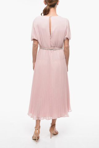 Pleated Duchess Dress with Embroideries