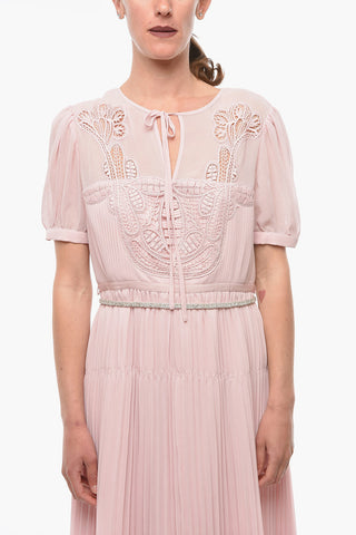 Pleated Duchess Dress with Embroideries