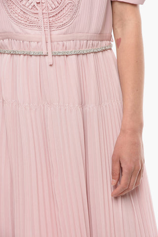 Pleated Duchess Dress with Embroideries