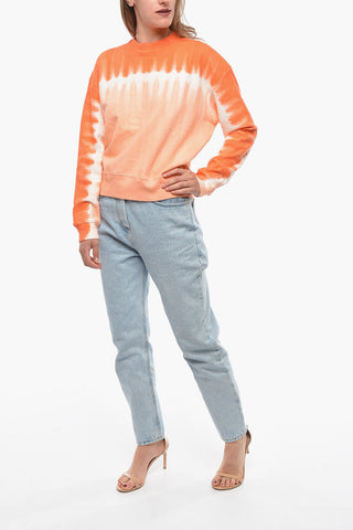 WHITE LABEL Crew-neck Sweatshirt with Tie-dye Effect and Embossed Logo