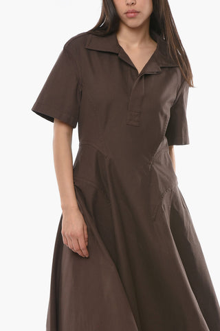 Vestito Lungo Svasato in Twill di Cotone