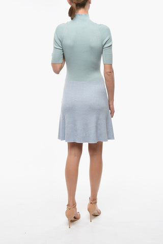 Two Tone Cashmere and Silk Knitted Dress with Half Zip