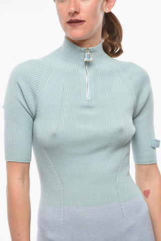 Two Tone Cashmere and Silk Knitted Dress with Half Zip