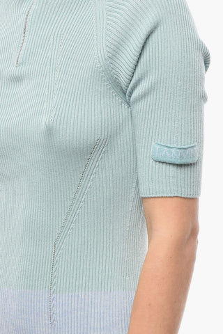 Two Tone Cashmere and Silk Knitted Dress with Half Zip