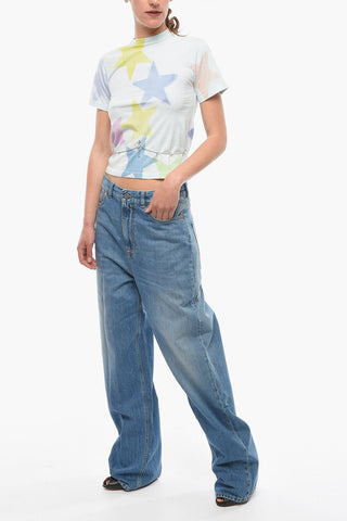 ARCHIVE High-waisted Wide-leg Denims with Logo Print
